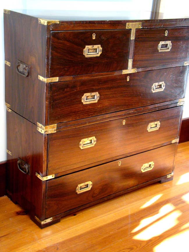 A diminutive 19th c. Anglo-Indian Rosewood Two-part CAMPAIGN Chest of Drawers circa 1850-1870 — image 2